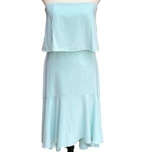H Halston Strapless Flounce Cocktail Dress 4 NWT Mint Green Wedding Guest Midi